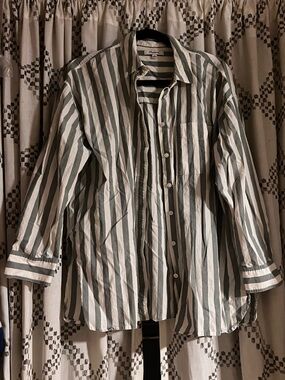 Madewell Striped Button-Up in Cream and Sage Green